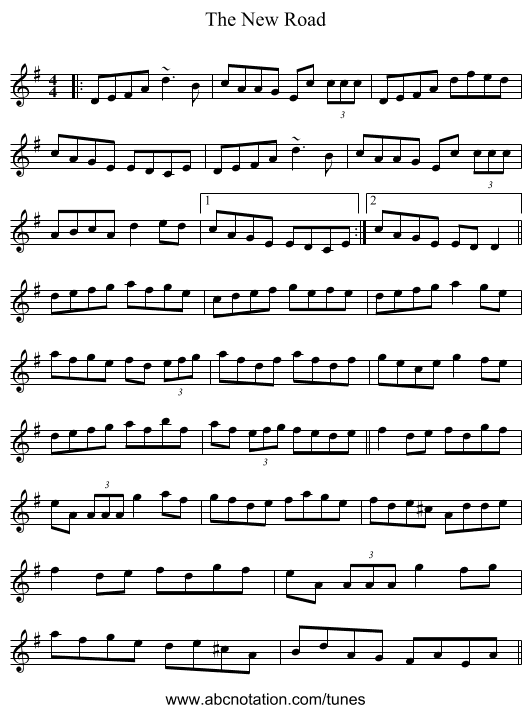 The New Road - staff notation