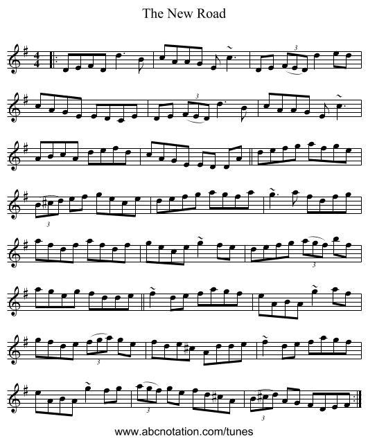 The New Road - staff notation