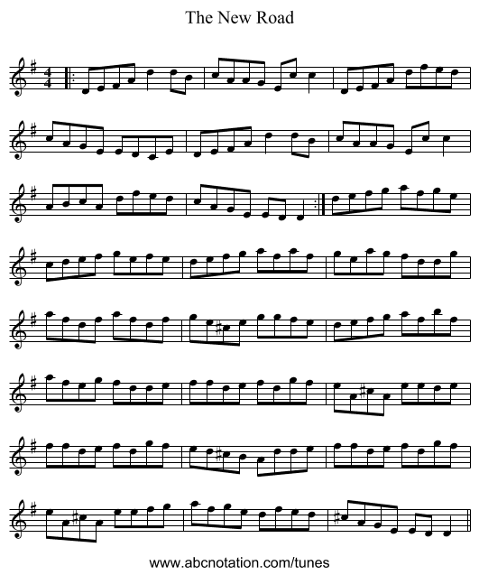 The New Road - staff notation