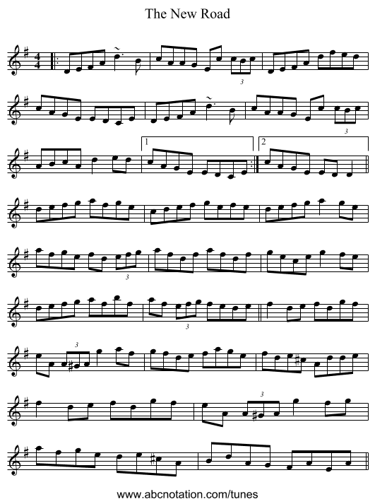 The New Road - staff notation