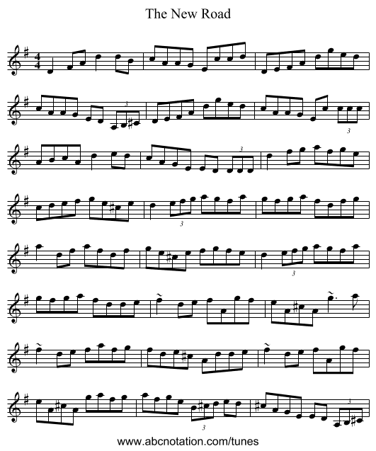 The New Road - staff notation