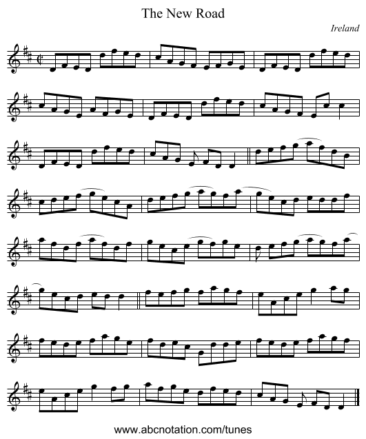 The New Road - staff notation