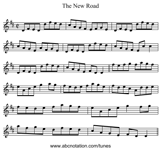 The New Road - staff notation