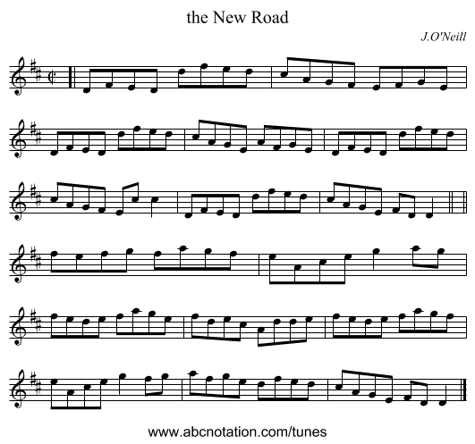 the New Road - staff notation