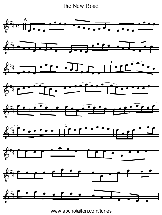 the New Road - staff notation