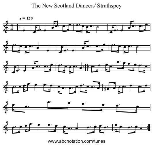 The New Scotland Dancers' Strathspey - staff notation