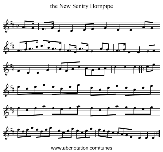 the New Sentry Hornpipe - staff notation
