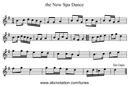 the New Spa Dance - staff notation