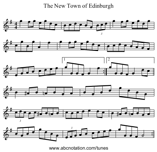 The New Town of Edinburgh - staff notation