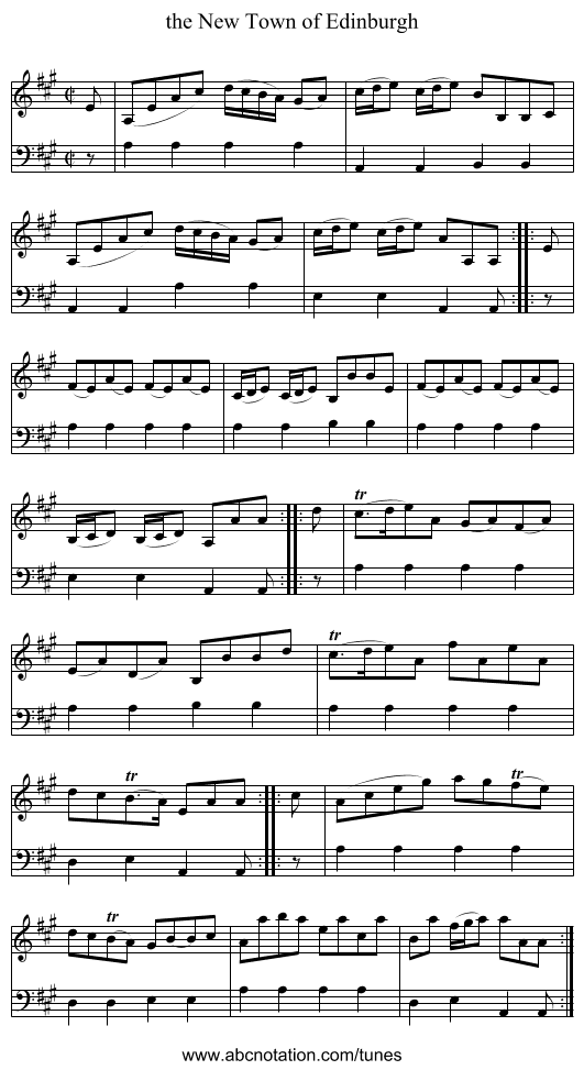 the New Town of Edinburgh - staff notation