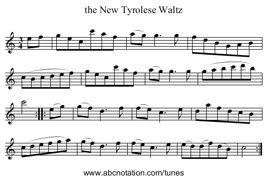 the New Tyrolese Waltz - staff notation