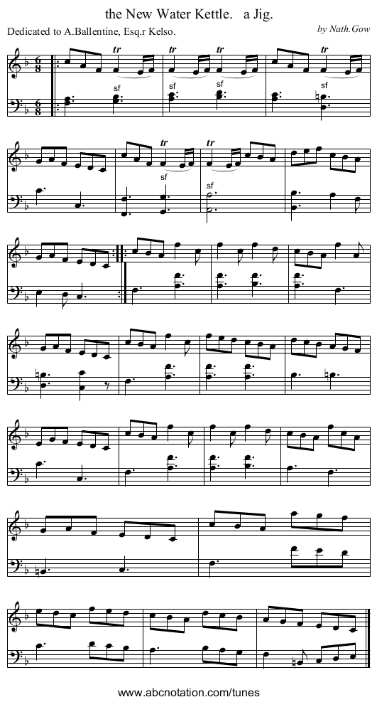 the New Water Kettle.   a Jig. - staff notation