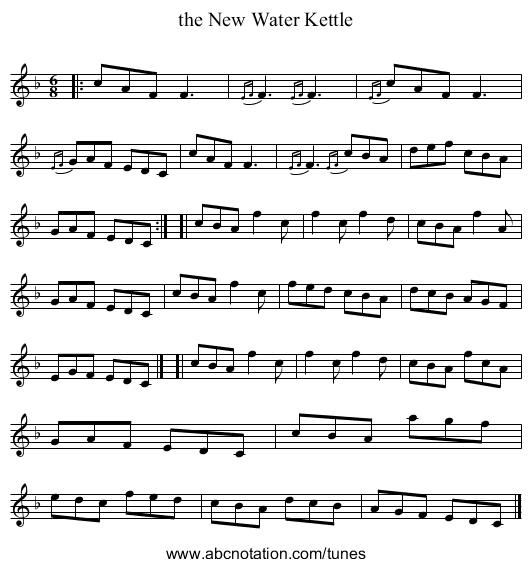 the New Water Kettle - staff notation