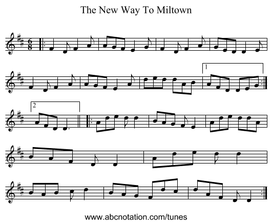 The New Way To Miltown - staff notation