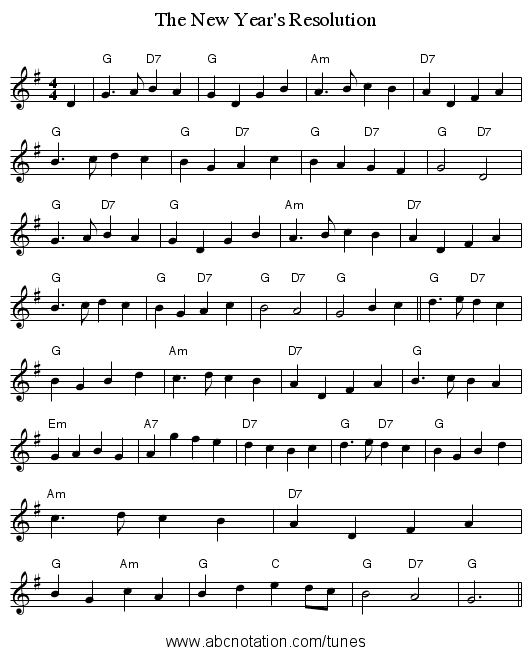The New Year's Resolution - staff notation