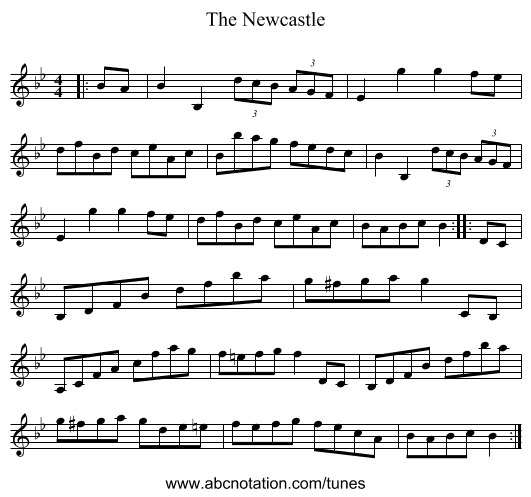 The Newcastle - staff notation