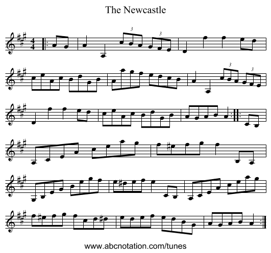 The Newcastle - staff notation