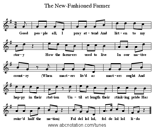 The New-Fashioned Farmer - staff notation