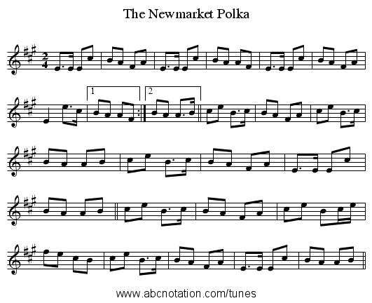 The Newmarket Polka - staff notation