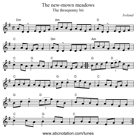 The new-mown meadows - staff notation