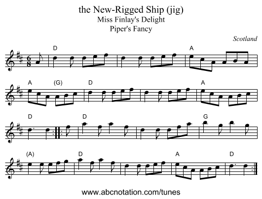 the New-Rigged Ship (jig) - staff notation