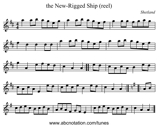 the New-Rigged Ship (reel) - staff notation