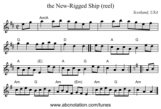 the New-Rigged Ship (reel) - staff notation
