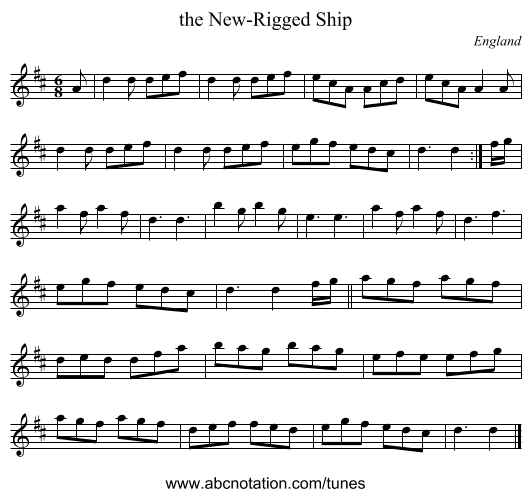the New-Rigged Ship - staff notation