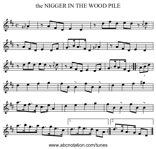 the NIGGER IN THE WOOD PILE - staff notation