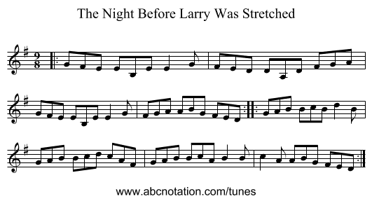 The Night Before Larry Was Stretched - staff notation
