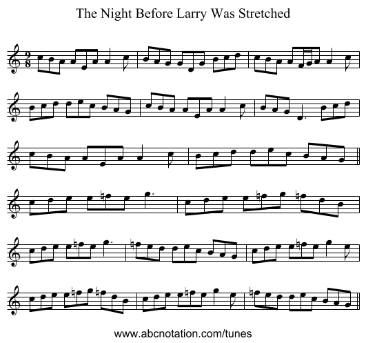 The Night Before Larry Was Stretched - staff notation
