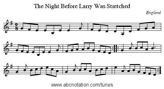 The Night Before Larry Was Stretched - staff notation