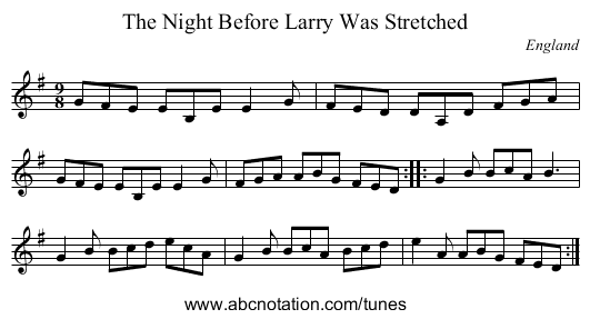The Night Before Larry Was Stretched - staff notation