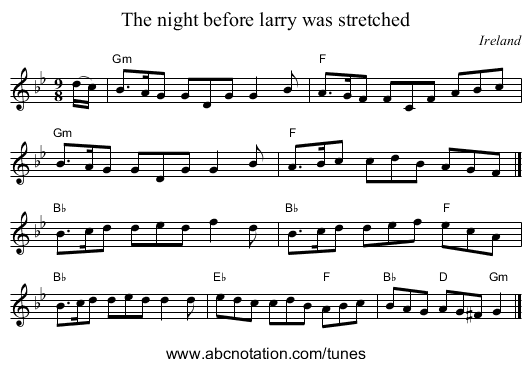 The night before larry was stretched - staff notation
