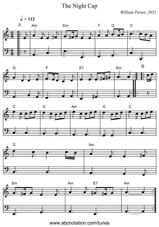 The Night Cap - staff notation