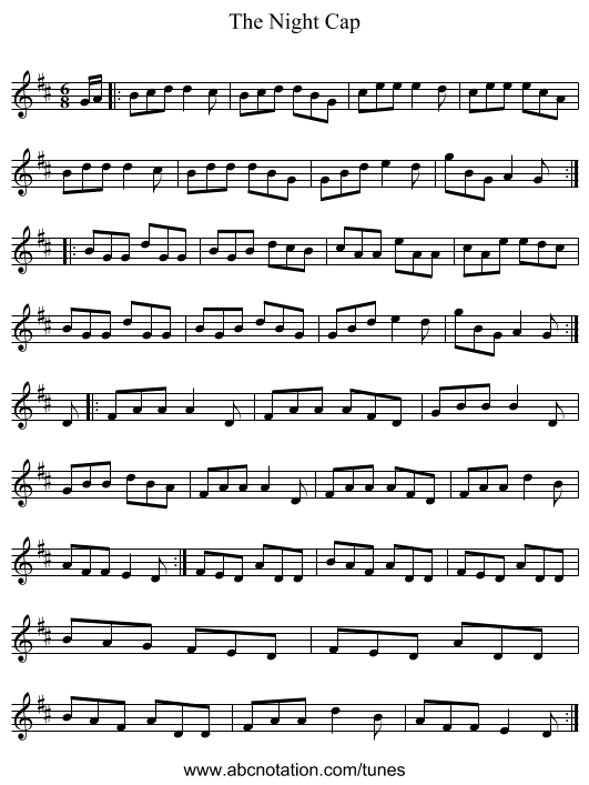 The Night Cap - staff notation
