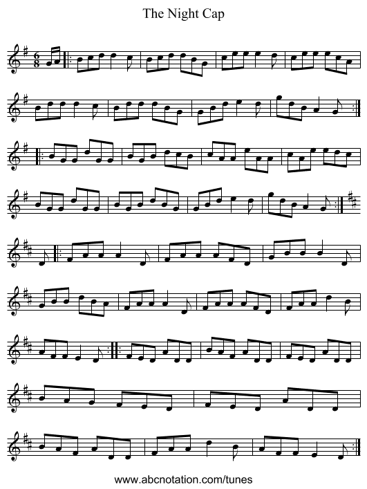 The Night Cap - staff notation
