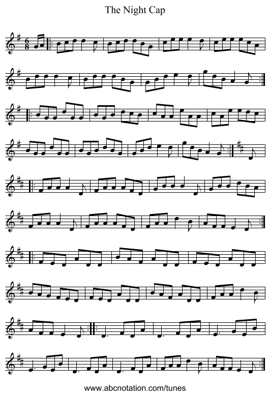 The Night Cap - staff notation