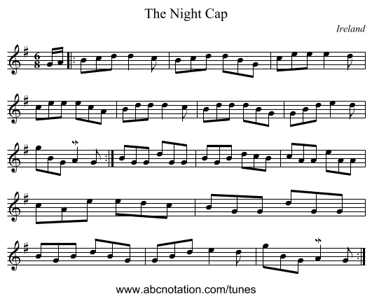 The Night Cap - staff notation