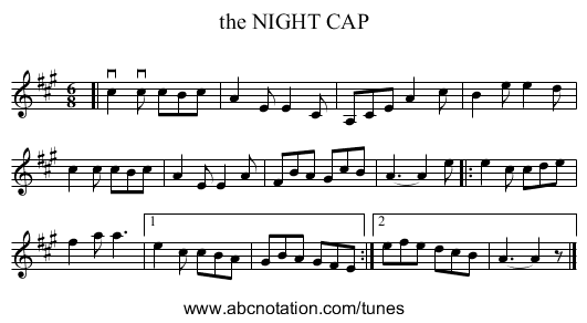 the NIGHT CAP - staff notation