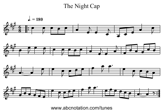 The Night Cap - staff notation
