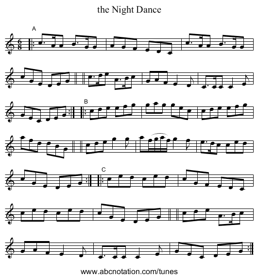 the Night Dance - staff notation