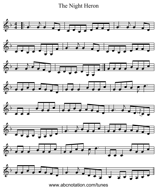 The Night Heron - staff notation