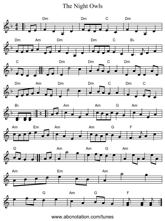 The Night Owls - staff notation