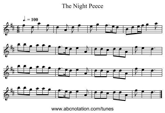 The Night Peece - staff notation