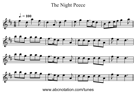 The Night Peece - staff notation