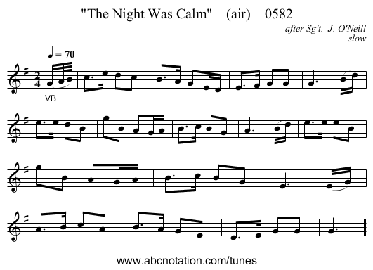 The Night Was Calm    (air)    0582 - staff notation