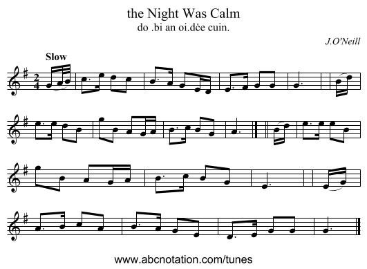 the Night Was Calm - staff notation