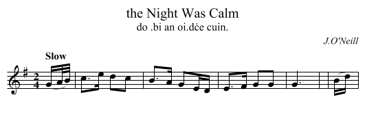 the Night Was Calm - staff notation