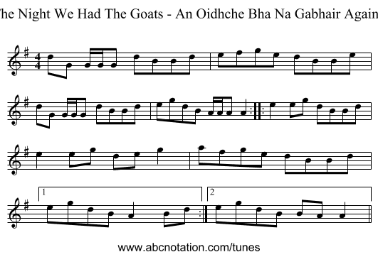 The Night We Had The Goats - An Oidhche Bha Na Gabhair Againn - staff notation